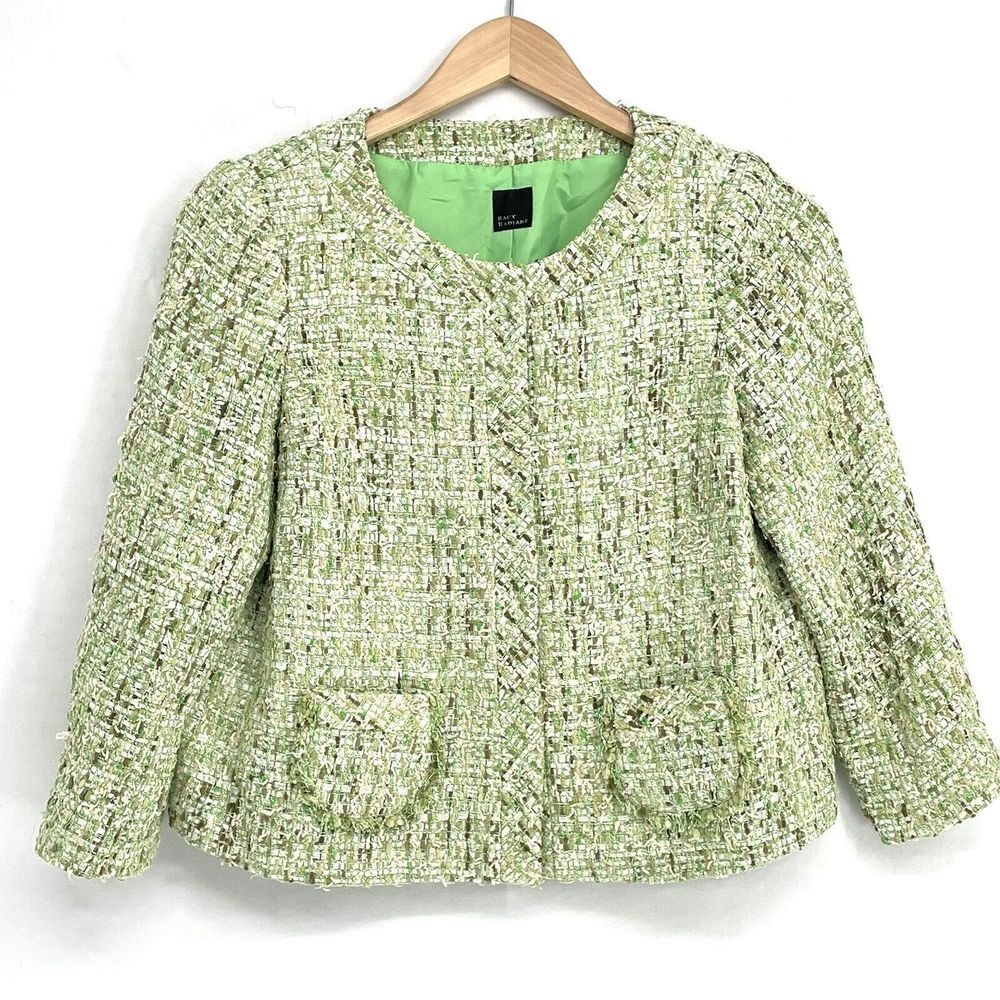 Racy Radiant Tweed Blazer Lady Coat Vintage Green Women's Small Cropped‎